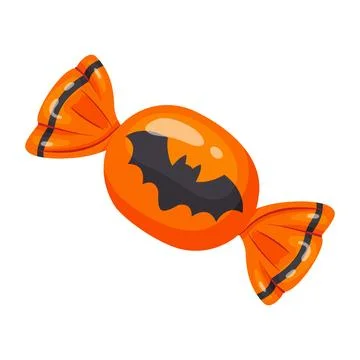 Halloween candy with bat in bright wrapping. flat vector style. Stock Illustration