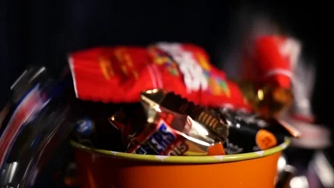 Halloween Candy Bucket Close-Up Stock Footage