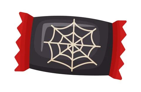 Halloween candy with cobweb in bright wrapping. flat vector style. イラスト素材