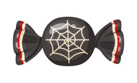 Halloween candy with cobweb in bright wrapping. flat vector style. Stock Illustration