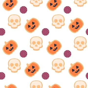 Halloween candy cookies cupcakes pattern seamless treats Illustrazione stock