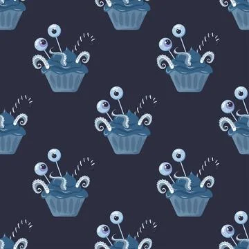 Halloween candy cookies cupcakes pattern seamless treats Illustrazione stock