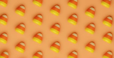 Halloween Candy Corn pattern on orange background. Holiday Hallows' Eve or Stock Illustration