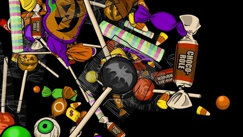 Halloween Candy Explosions Center Left Right Top Bottom Alpha Channel Stock Footage 124648983