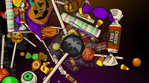 Halloween Candy Explosions Center Left Right Top Bottom Stock Footage 124648991