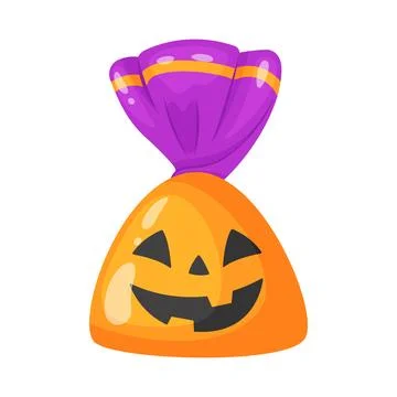 Halloween candy jack o lantern in bright wrapping. flat vector style. イラスト素材