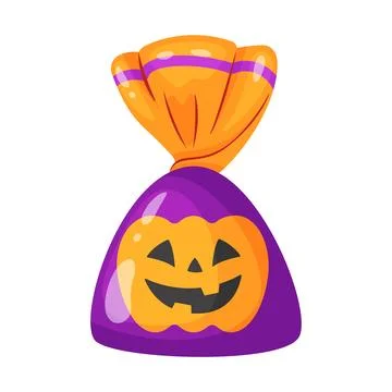 Halloween candy jack o lantern in bright wrapping. flat vector style. Stock Illustration