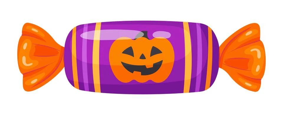 Halloween candy jack o lantern in bright wrapping. flat vector style. 스톡 일러스트
