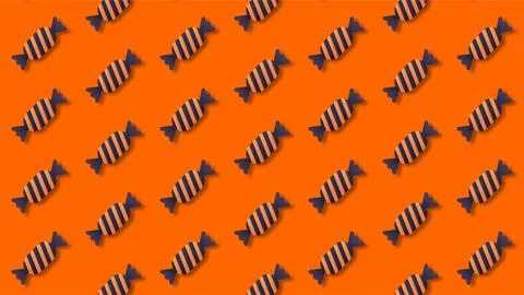 Halloween candy pattern on orange background with wrapped sweet treats vect.. Stock-Illustration