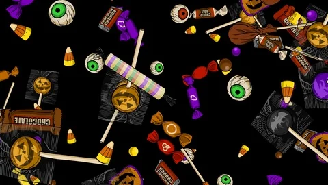 Halloween Candy Raining Down Alpha Channel Video stock 124649041