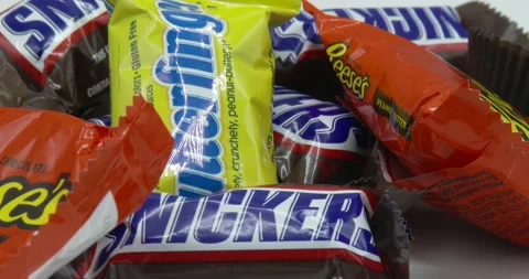 Halloween Candy - Rotating - Fun Size Candy Bars Stock Footage 163935280