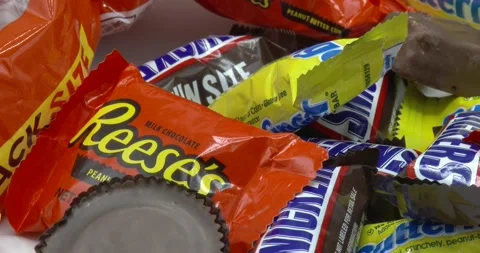 Halloween Candy - Rotating - Fun Size Candy Bars Stock Footage 163935336