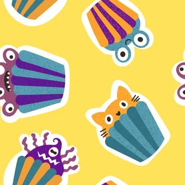 Halloween candy seamless muffins pattern for wrapping paper and fabric Illustrazione stock