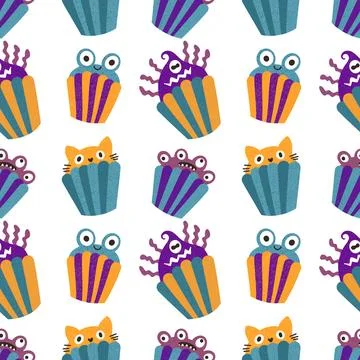 Halloween candy seamless muffins pattern for wrapping paper and fabric Illustrazione stock