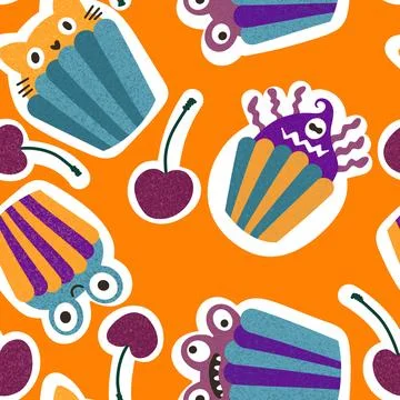 Halloween candy seamless muffins pattern for wrapping paper and fabric Stock Illustration