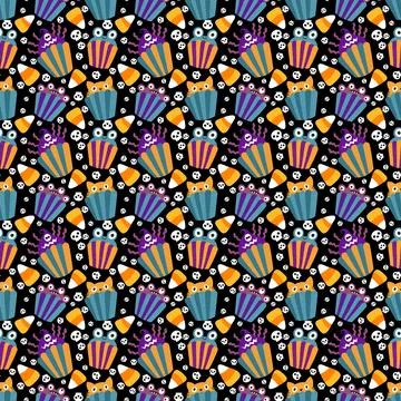 Halloween candy seamless muffins pattern for wrapping paper and fabric Stock Illustration