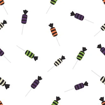 Halloween Candy Seamless Pattern with Colorful Wrapped Sweets Background Stock Illustration