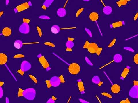 Halloween candy seamless pattern. Trick or treat. Scattered candies in purple Stock Illustration