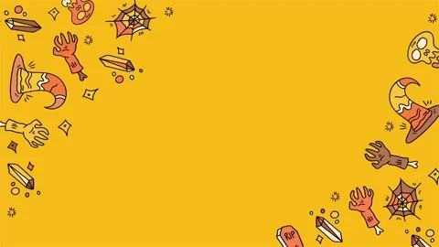 Halloween candy spooky doodle border on yellow background Stock Footage 317748877