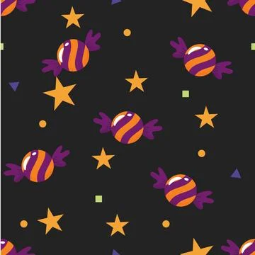 Halloween Candy &amp; Stars Seamless Pattern Illustrazione stock