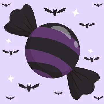 Halloween Candy Vector Set, Cute Sweets with Bats and Stars for Trick or Tr.. Stock Illustration