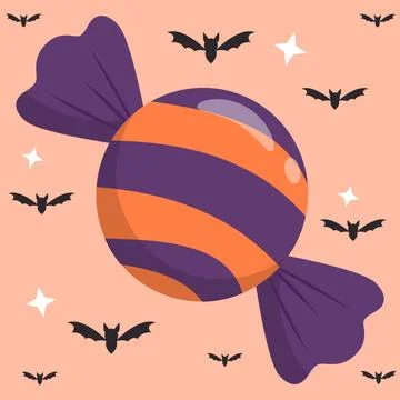 Halloween Candy Vector Set, Cute Sweets with Bats and Stars for Trick or Tr.. Stock Illustration