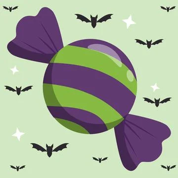 Halloween Candy Vector Set, Cute Sweets with Bats and Stars for Trick or Tr.. Stock Illustration