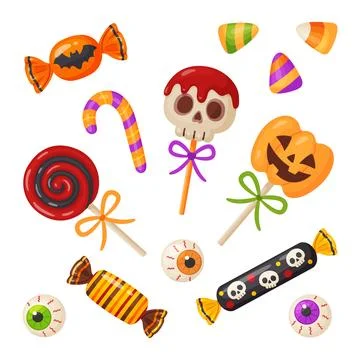 Halloween Candy Vector Set. Spooky Cartoon Sweets Icons Ilustração Stock