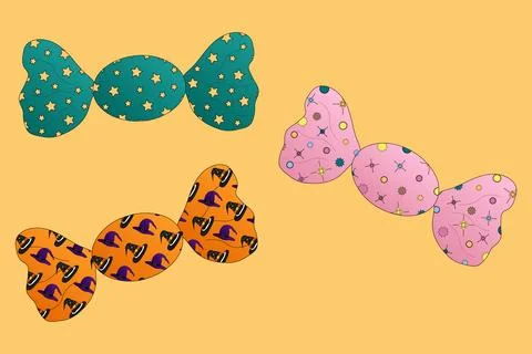 Halloween Candy Wrapped in Festive Patterns Illustrazione stock