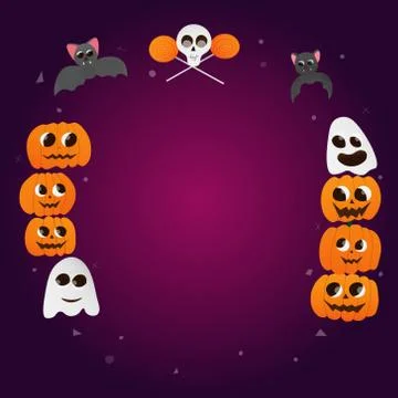 Halloween card with circle frame, copyspace for text, creepy elements - ghosts イラスト素材