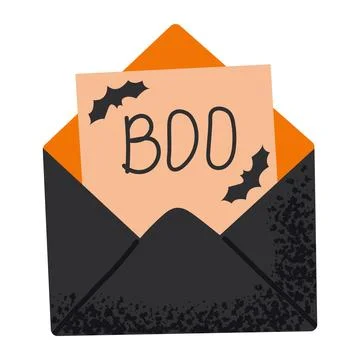 Halloween card featuring in black envelope with bats and bold boo lettering.. Stock Illustration