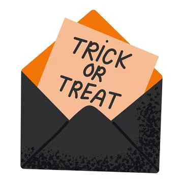 Halloween card featuring in black envelope with bold trick or treat letteri.. Stock Illustration