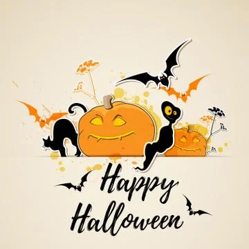 Halloween card with pumpkins and ghost Stock Illustration