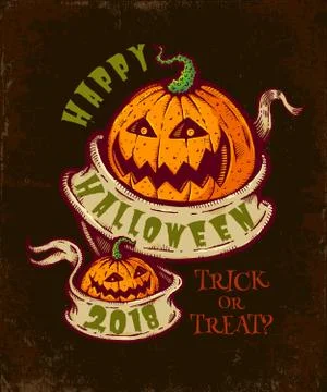 Halloween card with two pumpkins. Illustrazione stock