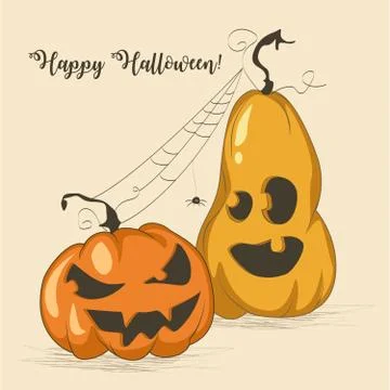 Halloween card with two pumpkins Stock Illustration