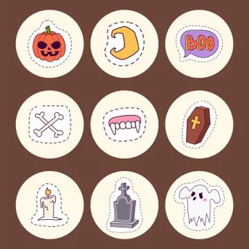 Halloween carnival symbols patchwork vector illustration with pumpkin and ghost イラスト素材