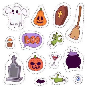 Halloween carnival symbols patchwork vector illustration with pumpkin and ghost 스톡 일러스트