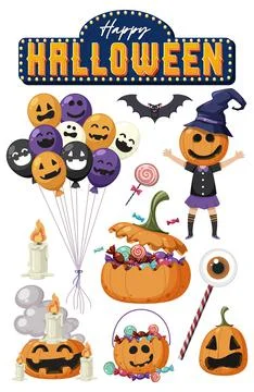 Halloween cartoon character and elements set Stock Illustration