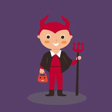 Halloween cartoon character boy in Devil costume Illustrazione stock