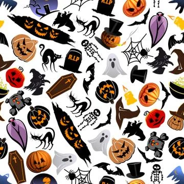 Halloween cartoon seamless pattern background 스톡 일러스트