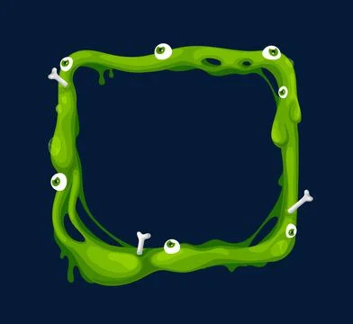 Halloween cartoon slime frame with bones and eyes Stock Illustration