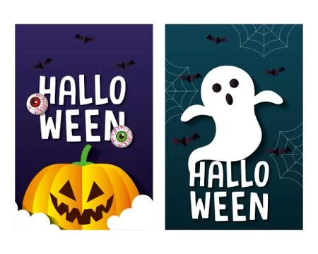 Halloween cartoons in frames set vector design Illustrazione stock
