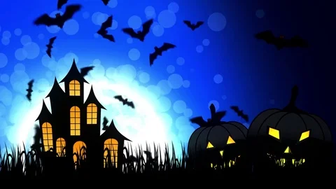 Halloween Castle in Blue Background Stock Footage 79791986