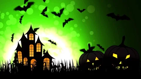 Halloween Castle in Green Background Stock Footage 79791854