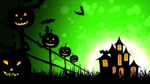 Halloween Castle Pumpkins in Green Background Stock Footage 79791953