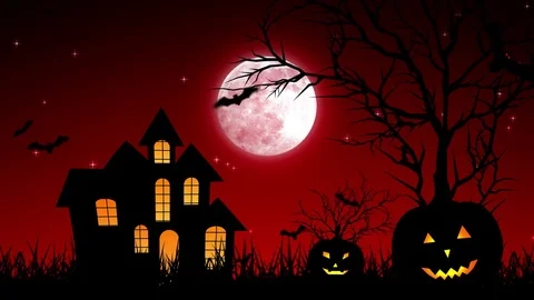 Halloween Castle Pumpkins in Red Background Stock Footage 79791866