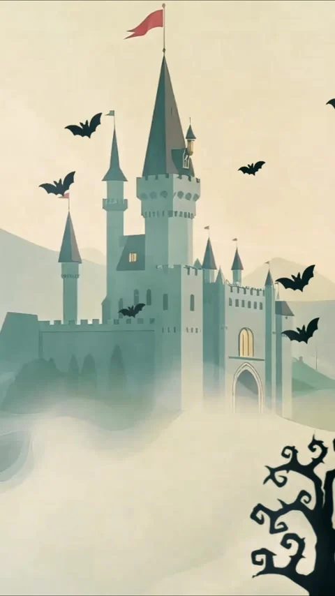 Halloween Castle with Single Tree - Mobile Animation Stock Footage 305728667