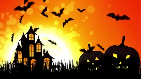 Halloween Castle in Yellow Background Stock Footage 79791840