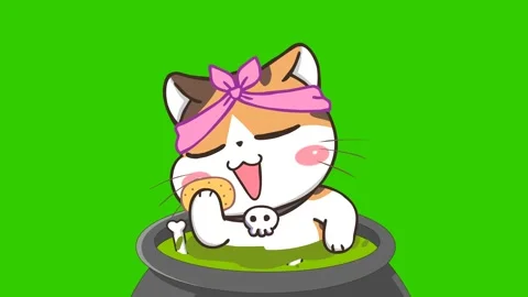 Halloween Cat Bathing in Cauldron Animation - Green Screen Stock Footage 282418168