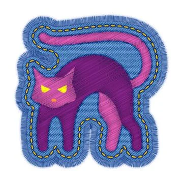Halloween cat embroidery patch design Stock Illustration